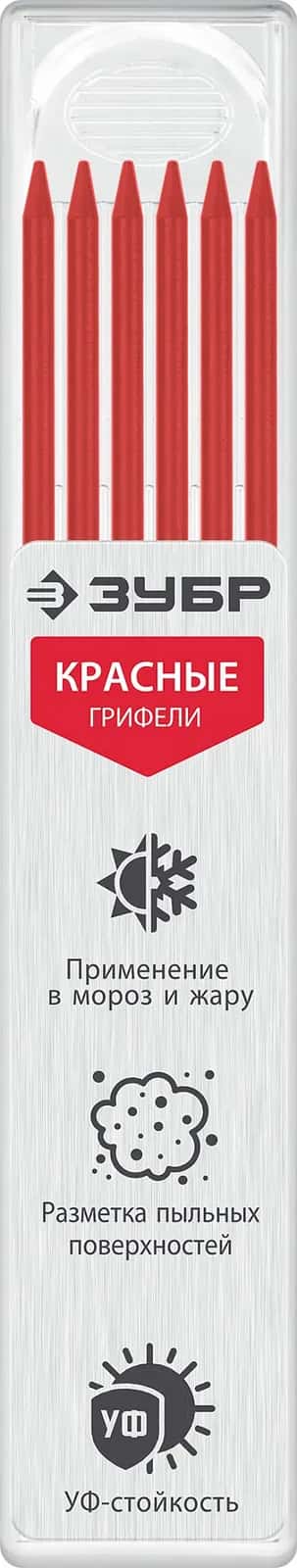 ЗУБР красные, d 2,8 мм, HB, 6 шт грифели для автоматического карандаша (06313-3)