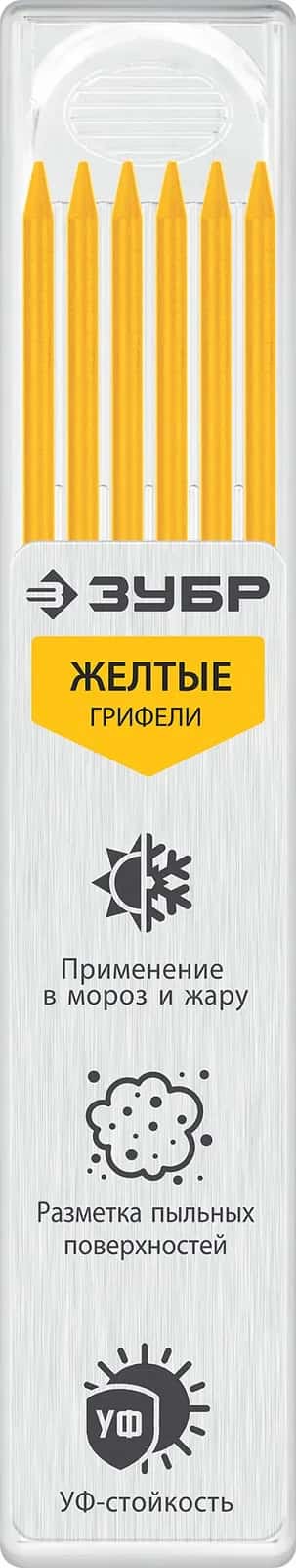 ЗУБР желтые, d 2,8 мм, HB, 6 шт грифели для автоматического карандаша (06313-5)