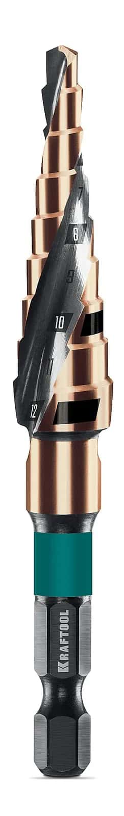 KRAFTOOL COBALT 4-12мм, 9 ступеней, азотирование, винтовая спираль, сверло ступенчатое(29691-4-12-9)
