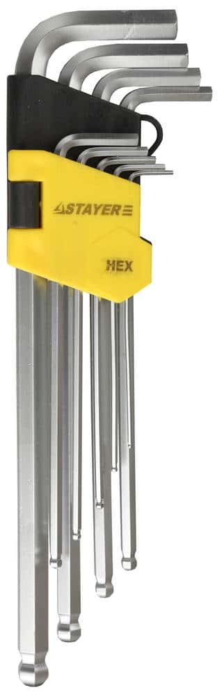 STAYER HERCULES HEX-Ball, 9 шт, набор длинных шестигранных ключей (2741-H9-2)