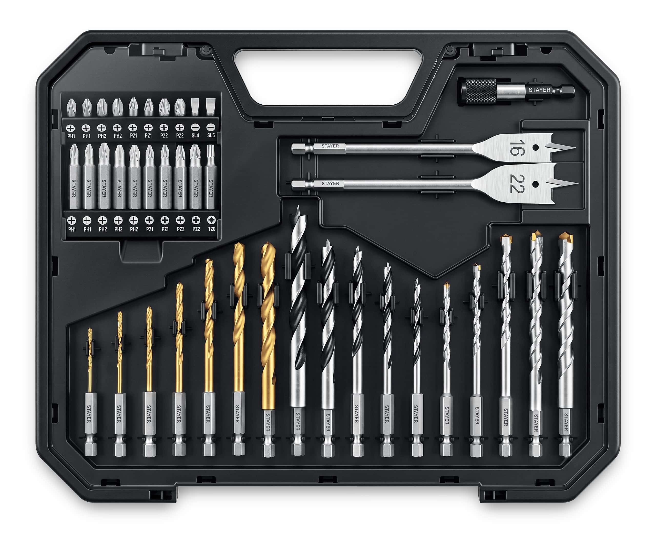 STAYER Unix-40 IMPACT READY, универсальный набор свёрл, HEX 1/4″, 40 предметов (29720-H40)
