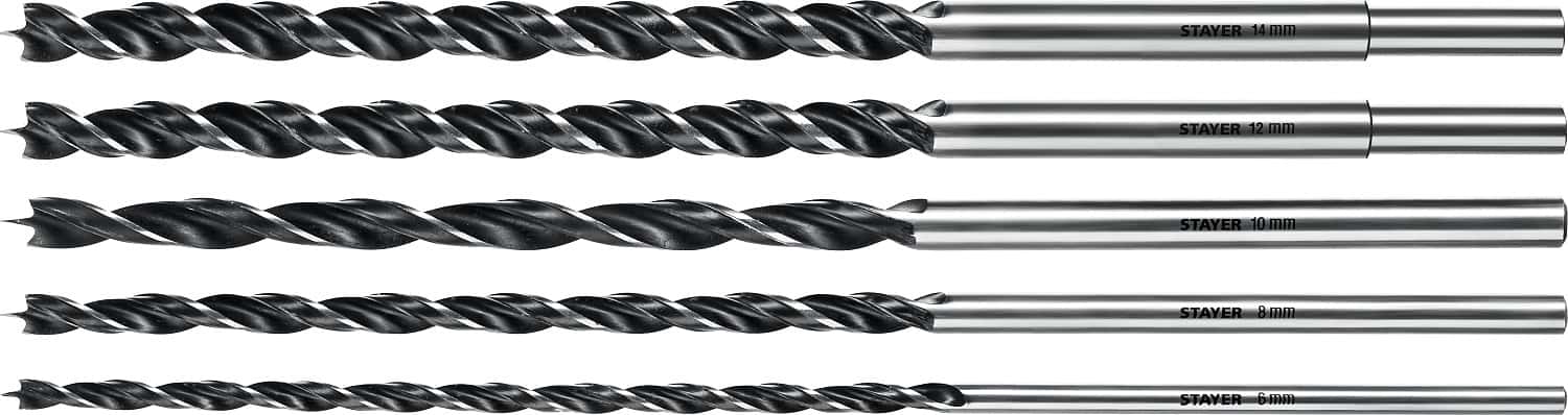 STAYER Maxdrill, 5 шт: 6-8-10-12-14 х 300 мм, набор сверл спиральных по дереву (2943-300-H5)