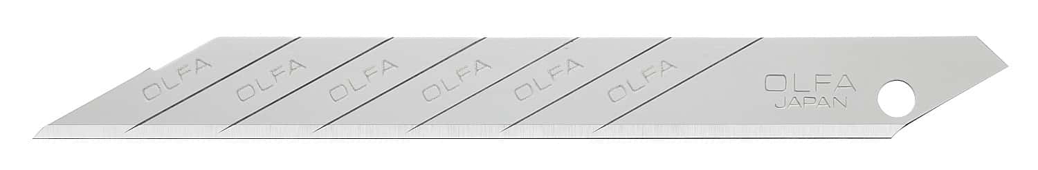 OLFA 9 мм, 10 шт, в пластиковом кейсе + блистер, угол наклона сегмента 30°, сегментированные лезвия (OL-SAB-10B)