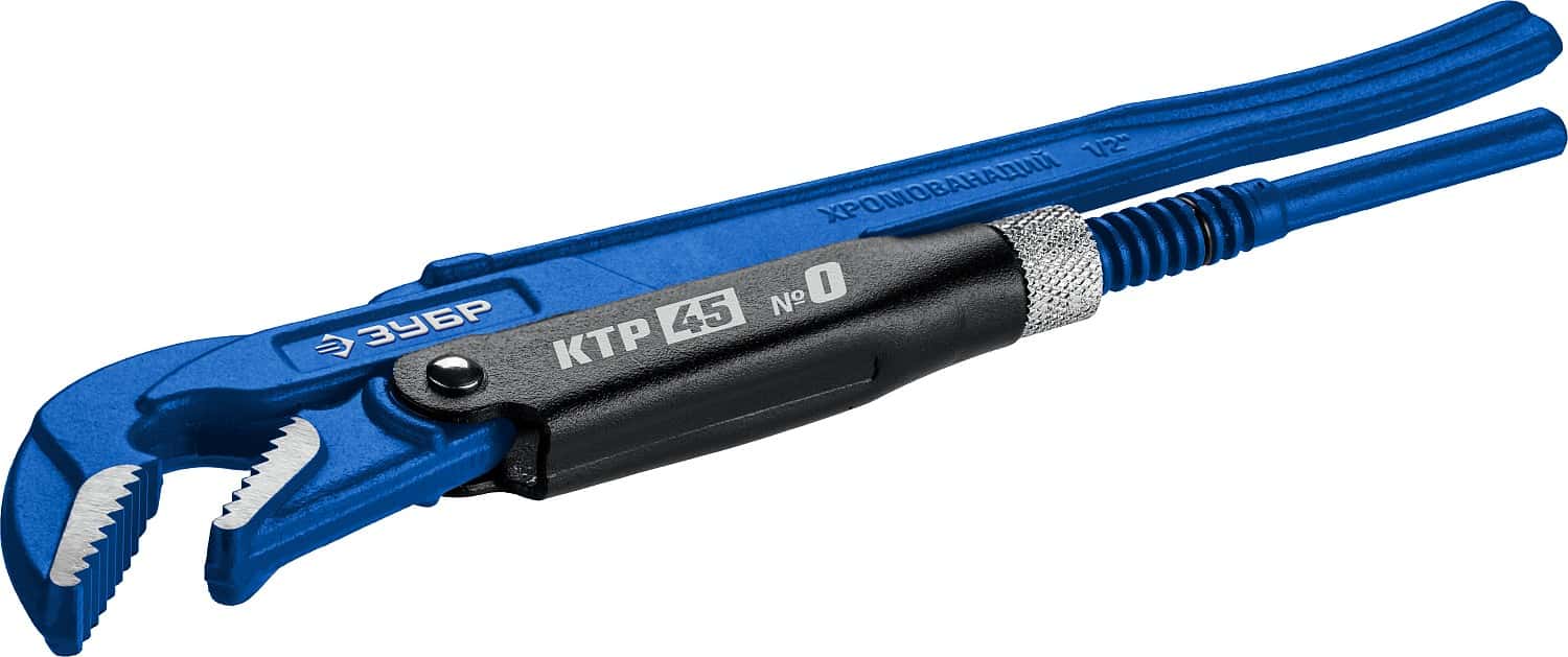 ЗУБР КТР-45, №0, 1/2″, 330 мм, трубный ключ с изогнутыми губками, Профессионал (27337-0)
