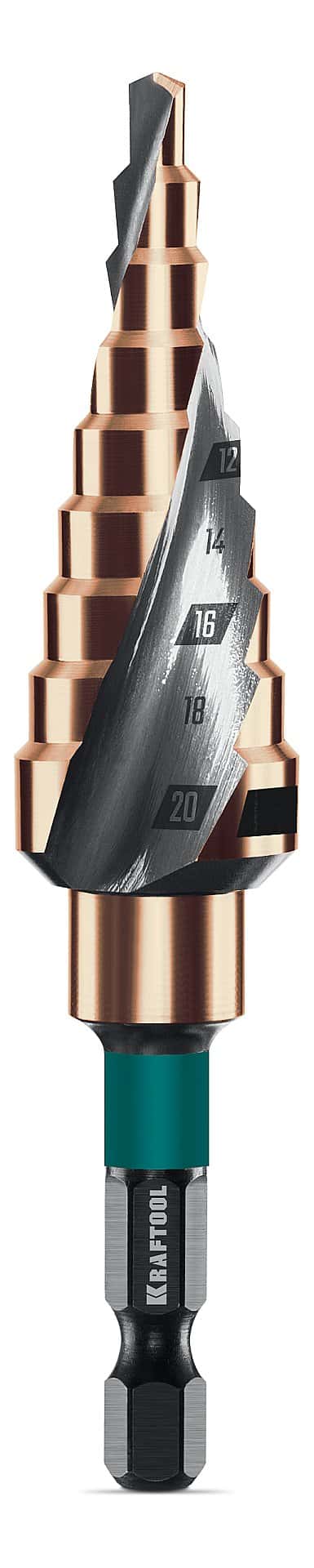 KRAFTOOL COBALT 4-20мм, 9 ступеней, азотирование, винтовая спираль, сверло ступенчатое(29691-4-20-9)