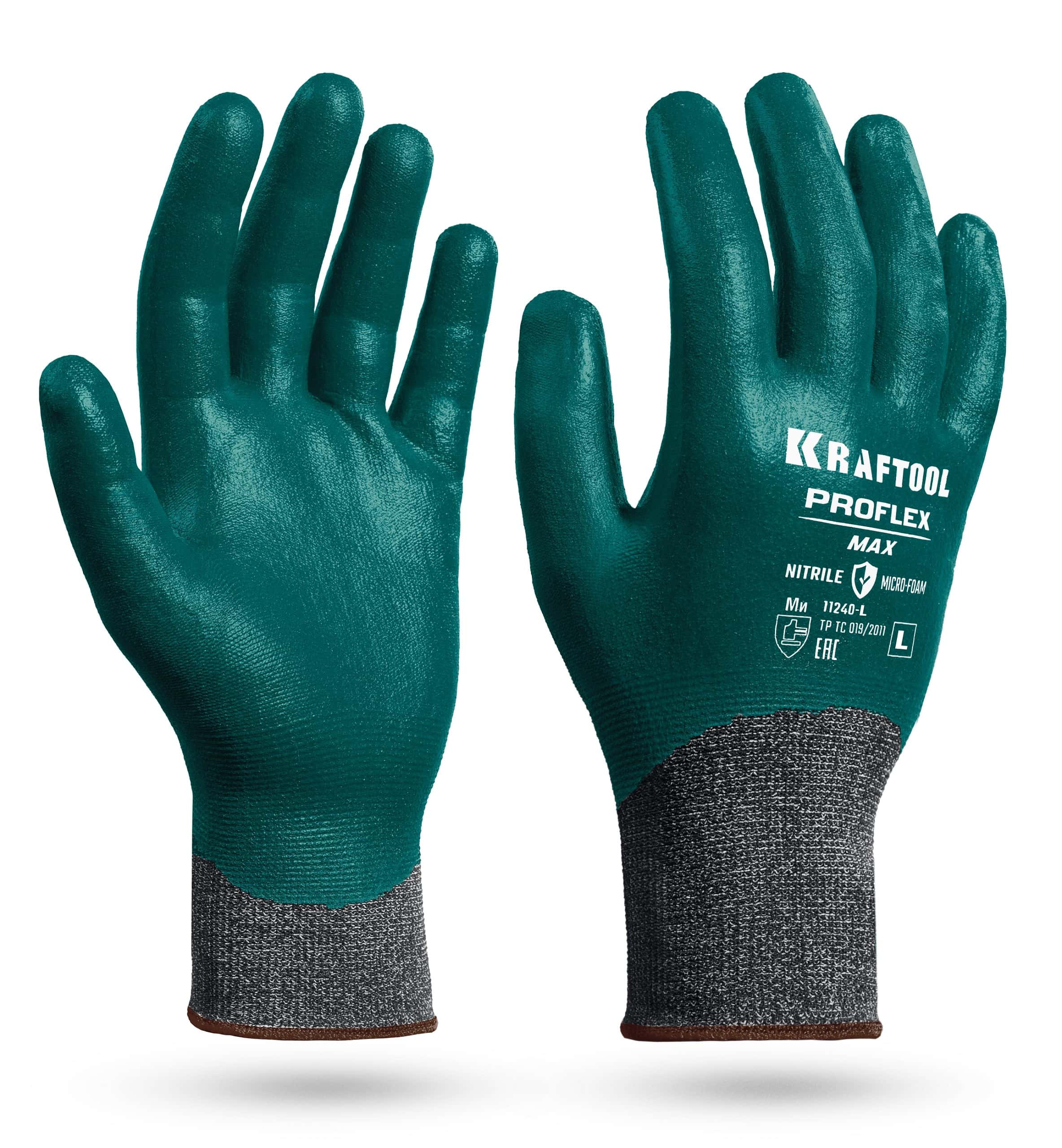 KRAFTOOL ProFlex Max, L (9), полный облив, эластичные перчатки, вспененное нитриловое покрытие, 15 класс (11240-L)