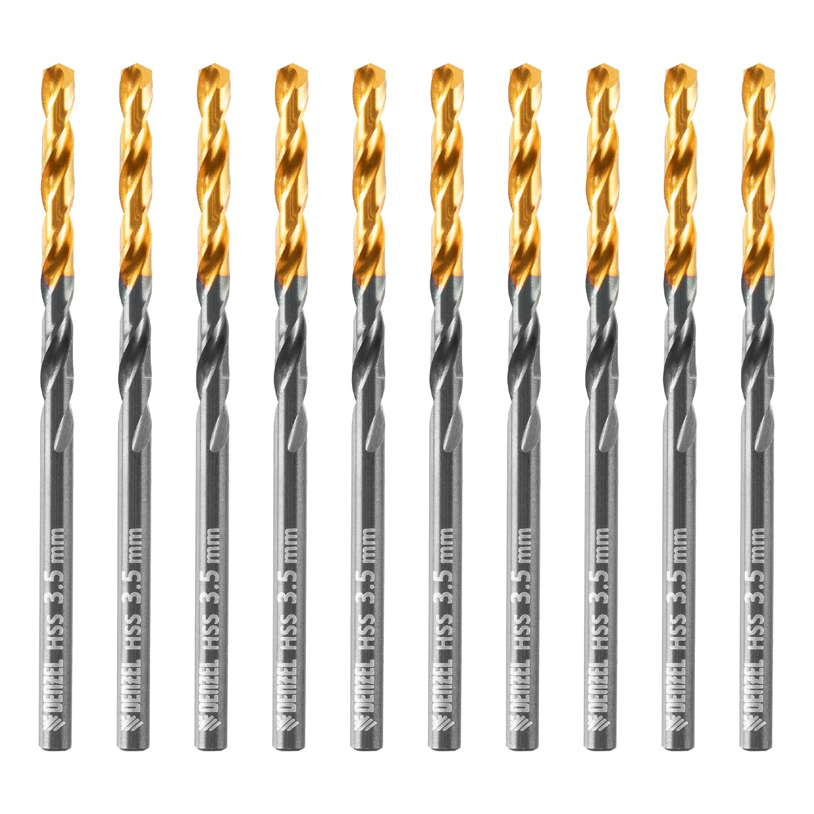 Сверло по металлу, 3,5 мм, HSS-Tin, Golden Tip, 10 шт. Denzel